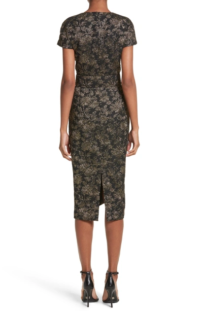 Shop Michael Kors Metallic Floral Jacquard Sheath Dress In Black/gold