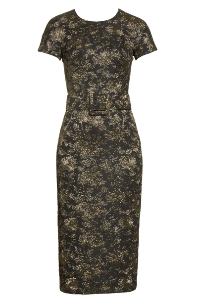 Shop Michael Kors Metallic Floral Jacquard Sheath Dress In Black/gold