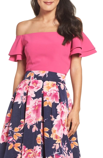 Eliza J Off The Shoulder Top In Fuchsia