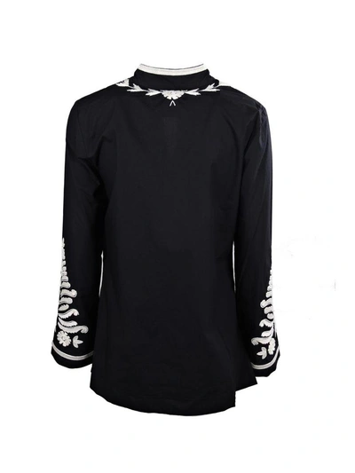 Shop Tory Burch Embellished Tory Tunic Top In Black-ivory