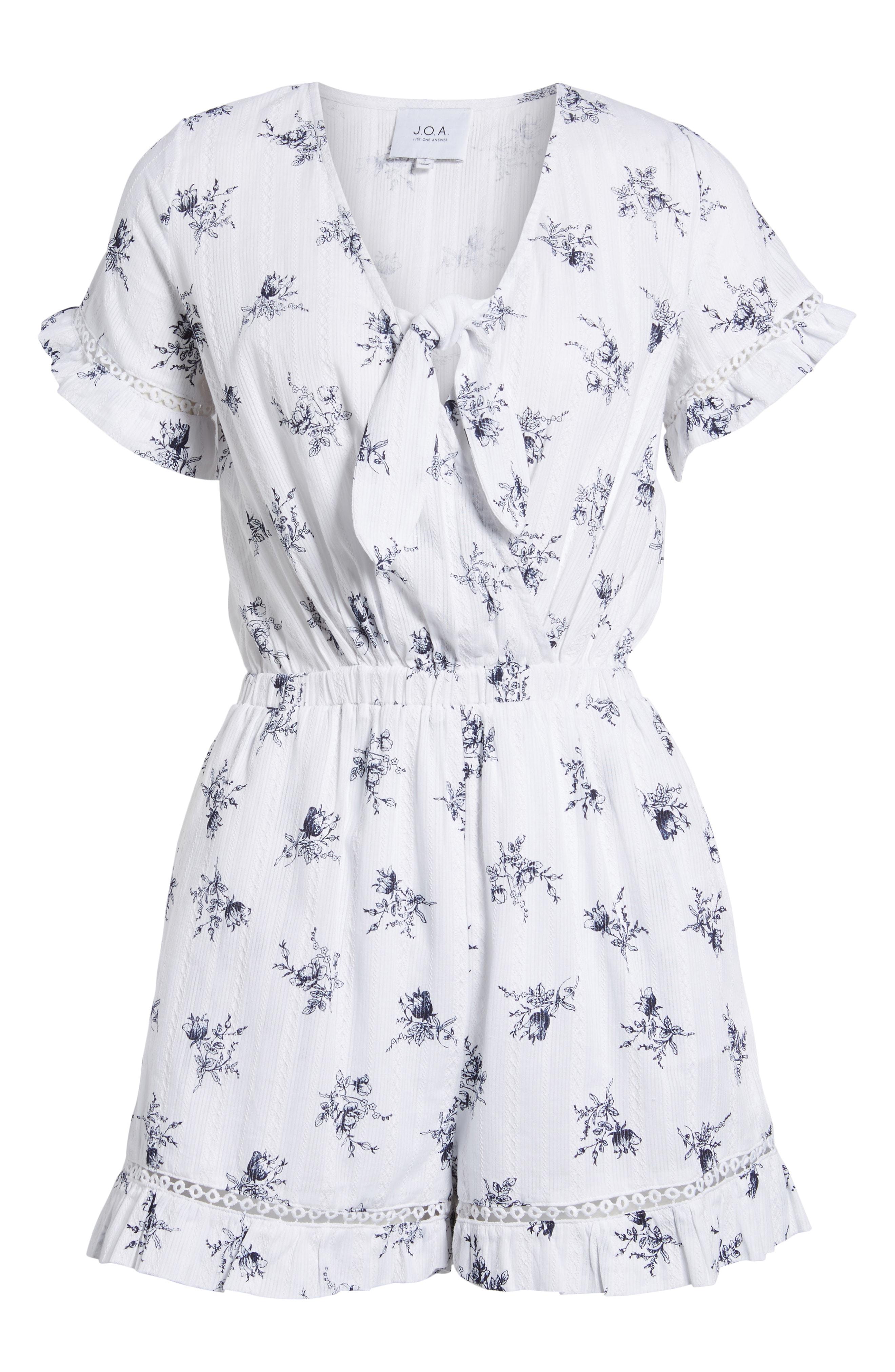 J.o.a. Tie Front Romper In White/ Navy | ModeSens