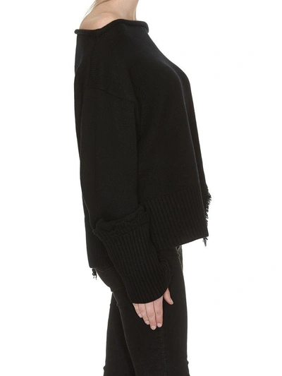 Shop Helmut Lang Distressed Off-shoulder Sweater In Black