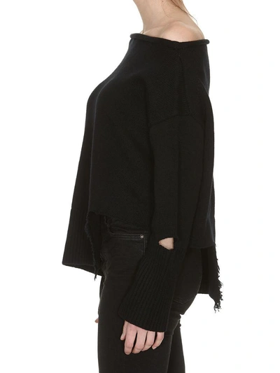 Shop Helmut Lang Distressed Off-shoulder Sweater In Black