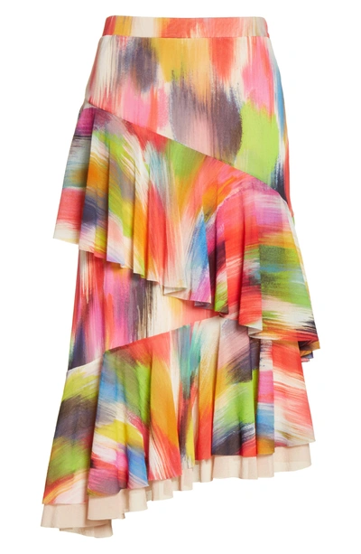 Shop Fuzzi Ruffle Print Tulle Midi Skirt In Multicolor