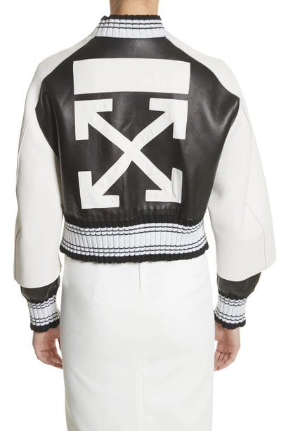 Off-White c/o Virgil Abloh Leather Varsity Jacket in Black