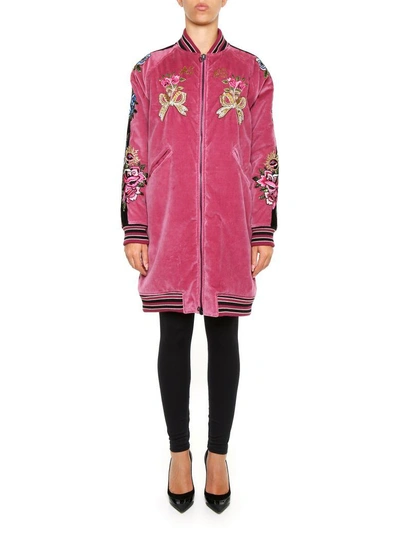 Shop As65 Embroidered Long Bomber Jacket In Old Pink/black|rosa