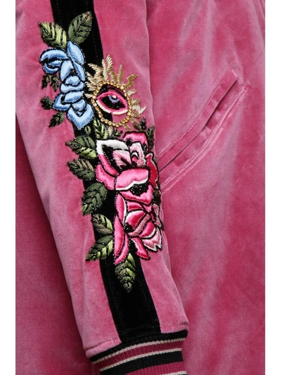 Shop As65 Embroidered Long Bomber Jacket In Old Pink/black|rosa
