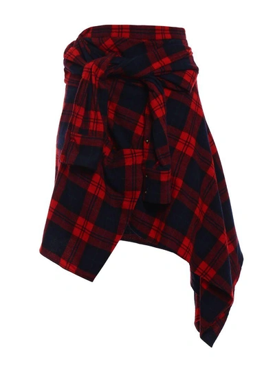 Shop Dsquared2 Tartan Wool Blend Asymmetric Skirt