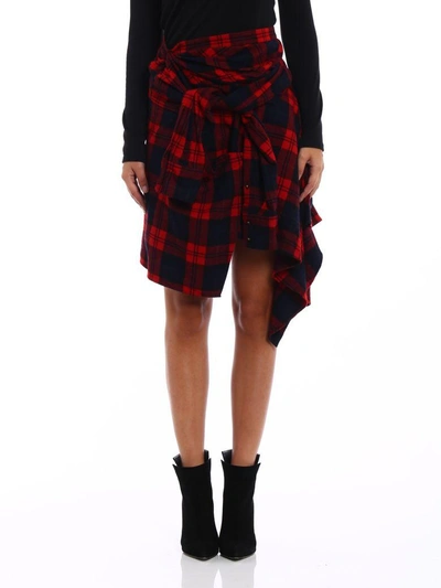 Shop Dsquared2 Tartan Wool Blend Asymmetric Skirt