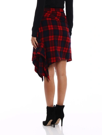 Shop Dsquared2 Tartan Wool Blend Asymmetric Skirt