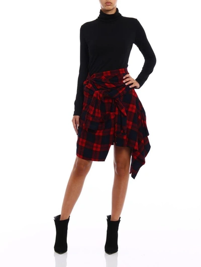 Shop Dsquared2 Tartan Wool Blend Asymmetric Skirt