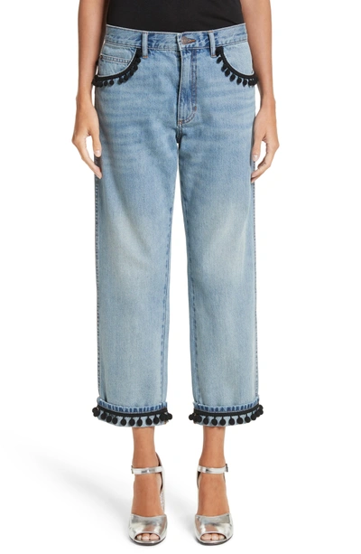 Shop Marc Jacobs Pom Trim Crop Jeans In Vintage Indigo