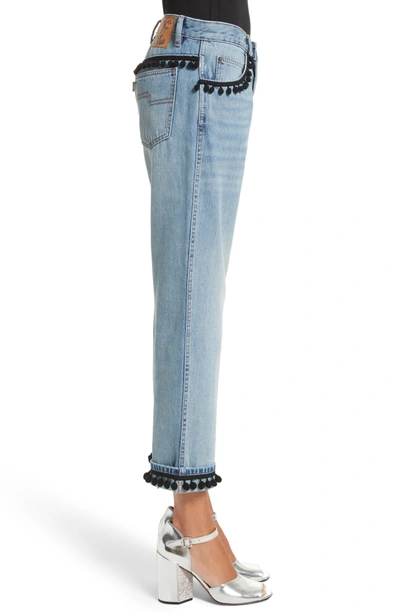 Shop Marc Jacobs Pom Trim Crop Jeans In Vintage Indigo