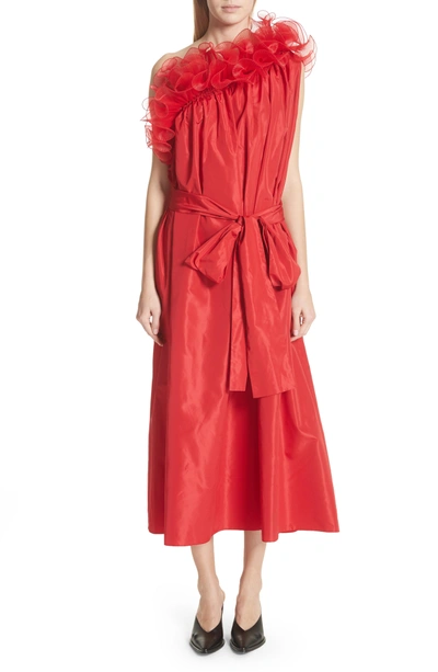Shop Stella Mccartney One-shoulder Ruffle Taffeta Dress In Red