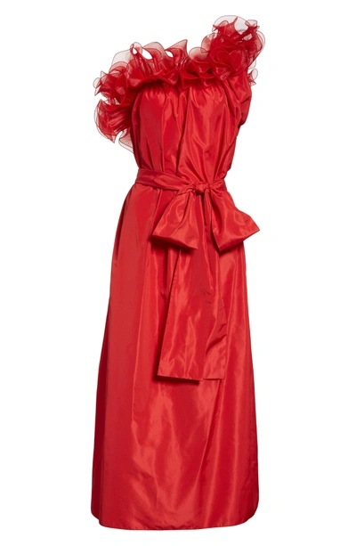 Shop Stella Mccartney One-shoulder Ruffle Taffeta Dress In Red