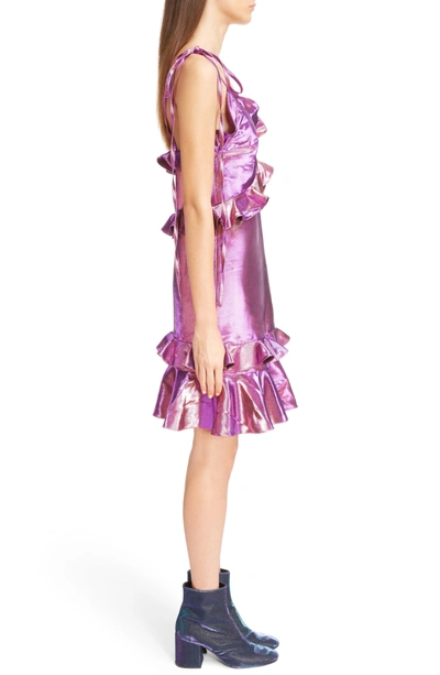 Shop Kenzo Metallic Ruffle Dress In Bright Purple