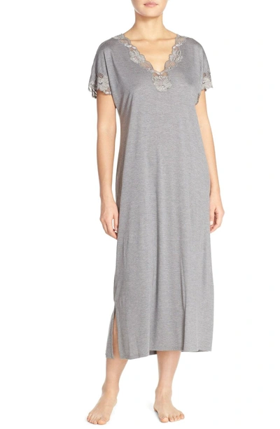 Shop Natori 'zen' Short Sleeve Nightgown In Heather Grey