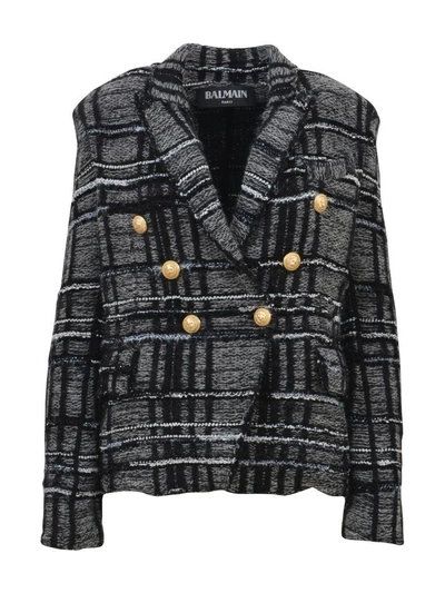 Shop Balmain Tweed Jacket In Grey