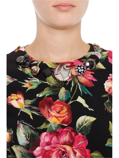 Shop Dolce & Gabbana Floral Print Dress In Rose Fondo Neronero