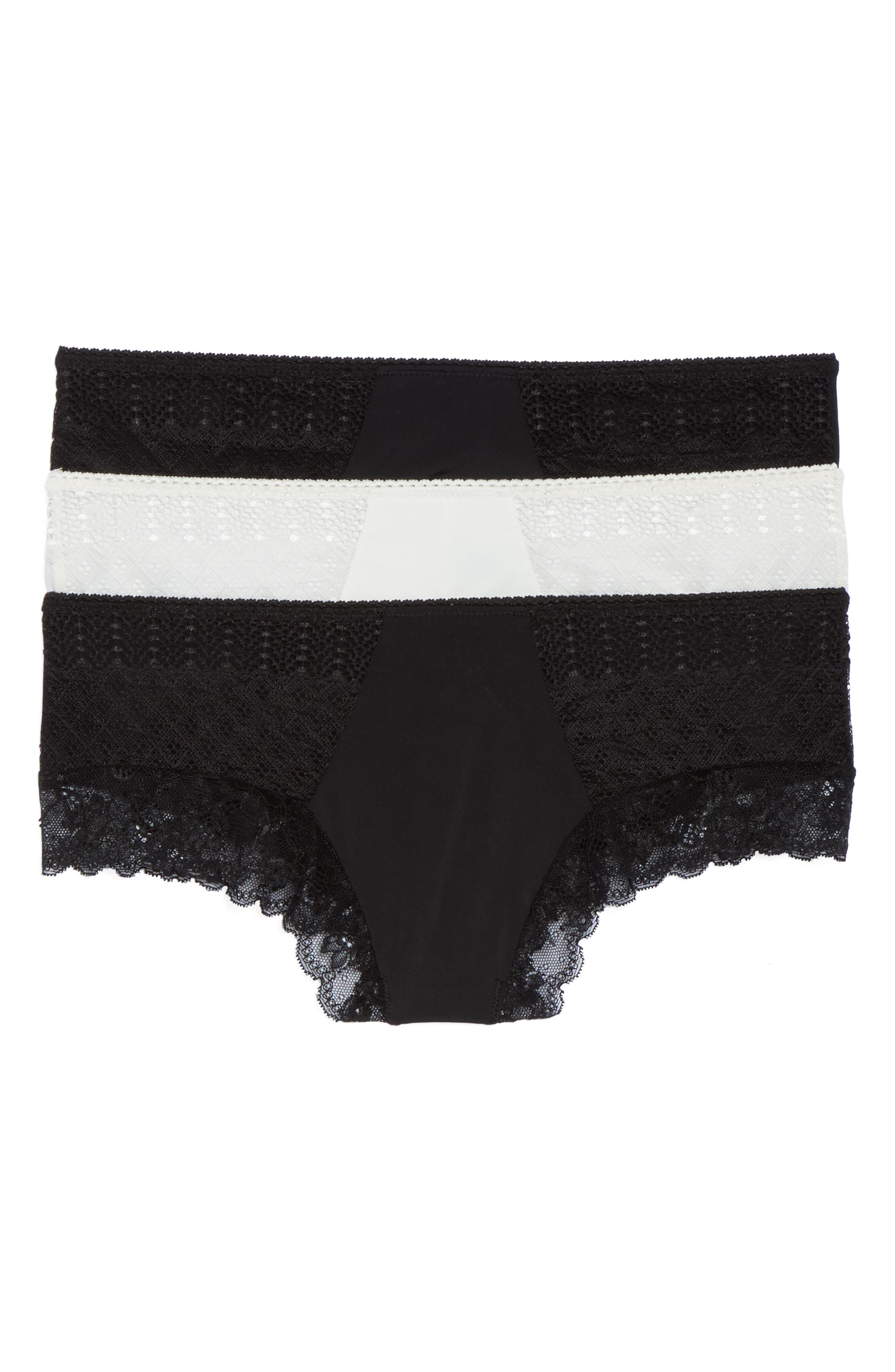 Honeydew Intimates 3pack Lace Trim Hipster Panties In Black/ Ivory