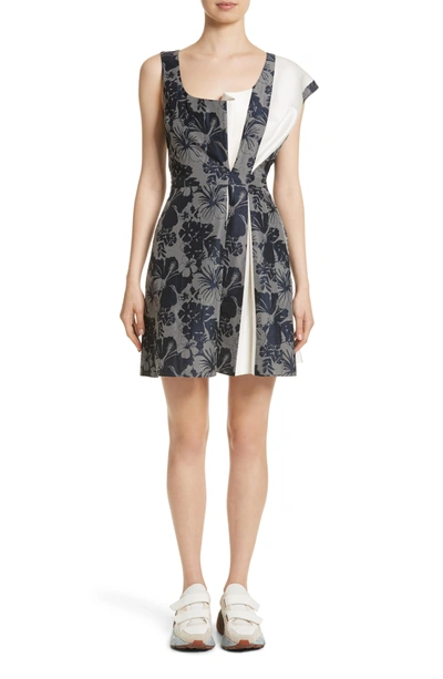 Shop Stella Mccartney Pleated Floral Jacquard Dress In Ink