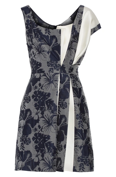 Shop Stella Mccartney Pleated Floral Jacquard Dress In Ink