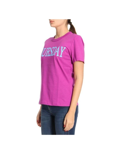 Shop Alberta Ferretti T-shirt Slim Fit Stretch Cotton T-shirt Rainbow Week With Thursday Print In Violet