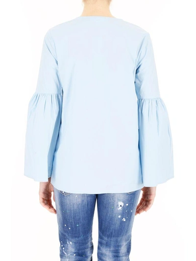 Shop Michael Michael Kors Lace-up Blouse In Cloud (light Blue)