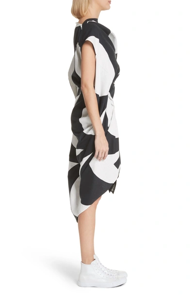 Shop Junya Watanabe Circular Print Asymmetrical Draped Dress In Wht/ Blk X Blk