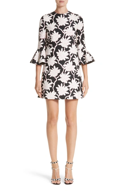 Shop Valentino Rhododendron Print Wool & Silk Dress In Black