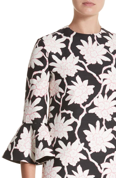 Shop Valentino Rhododendron Print Wool & Silk Dress In Black