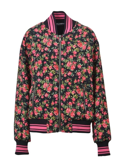 Shop Dolce & Gabbana Floral Bomber In Black