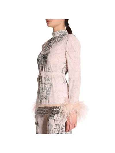 Shop Prada Top Sabl&eacute; Sweater With Peony Print With Metal And Feathers Details In Powder