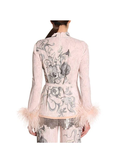 Shop Prada Top Sabl&eacute; Sweater With Peony Print With Metal And Feathers Details In Powder