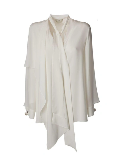 Shop Fendi Faux Pearl Blouse In White