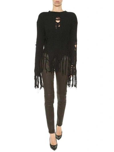 Shop Balmain Fringed Pull In Nero