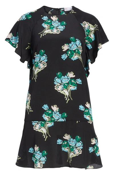 Shop Red Valentino Floral Silk Crepe De Chine Dress In Black