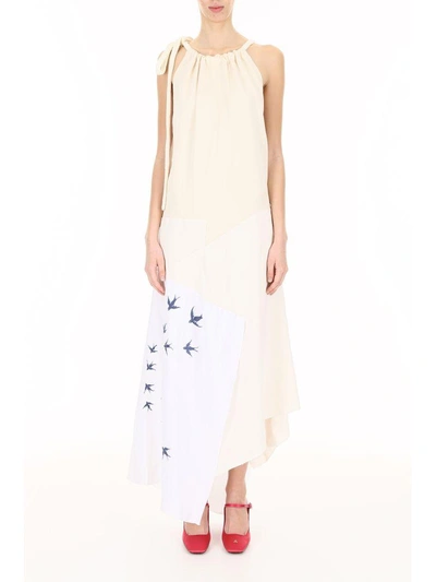 Shop Jw Anderson Embroidered Dress In Off Whitebeige