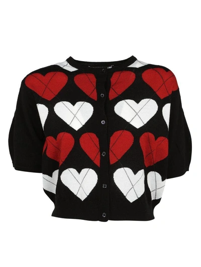 Shop Love Moschino Heart Knitted Cropped Cardigan In Black