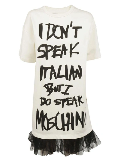 Shop Moschino Printed Dress In White