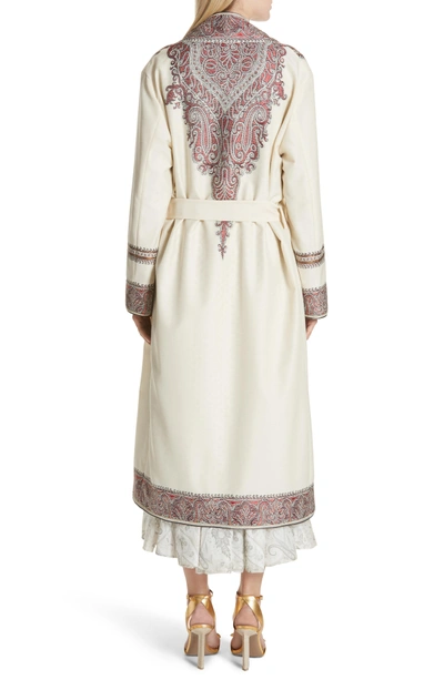 Shop Etro Metallic Embroidered Wrap Coat In White