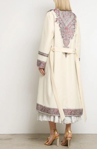 Shop Etro Metallic Embroidered Wrap Coat In White