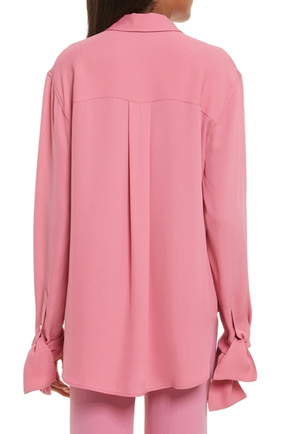 Shop Theory Tie Cuff Silk Georgette Shirt In Orchid Pink