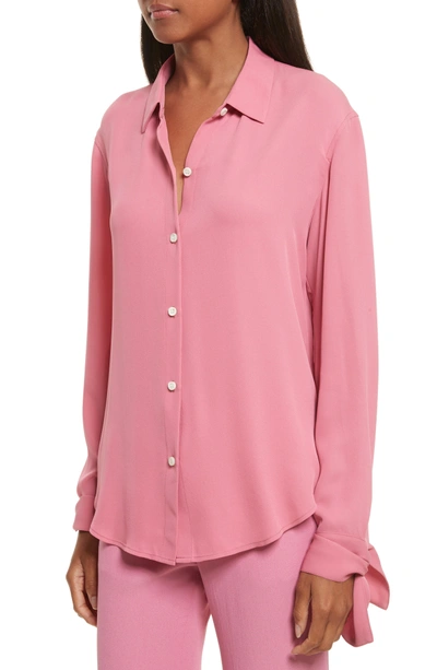 Shop Theory Tie Cuff Silk Georgette Shirt In Orchid Pink
