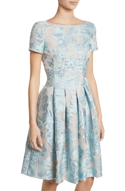 Shop St John Floral Fil Coupe Organza Dress In Mint/ Silver