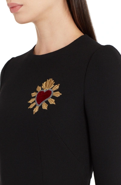 Shop Dolce & Gabbana Heart Patch Wool Crepe Dress In Black