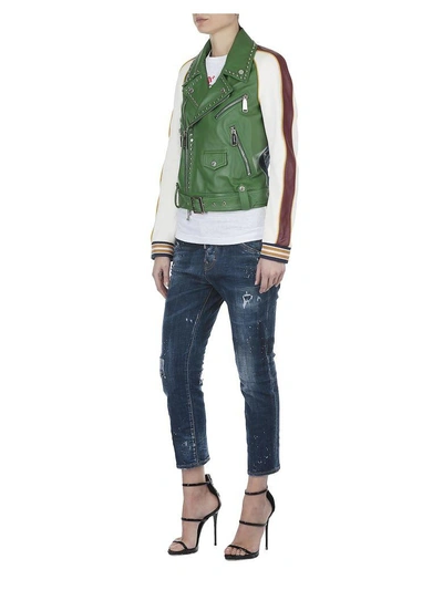Shop Dsquared2 Leather Jacket In Multi