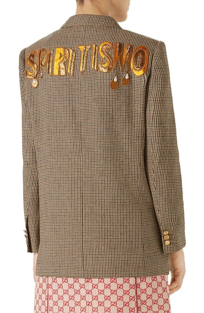Shop Gucci Spiritismo Houndstooth Linen Blazer In Beige/ Brun/ Pink