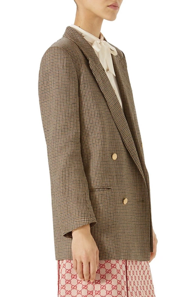 Shop Gucci Spiritismo Houndstooth Linen Blazer In Beige/ Brun/ Pink