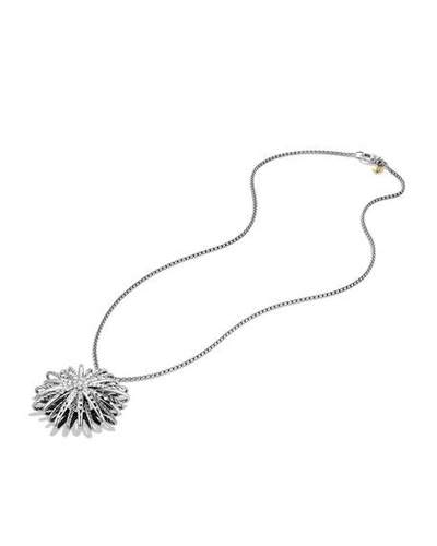 Shop David Yurman Starburst Large Pendant With Diamonds On Chain In White/silver
